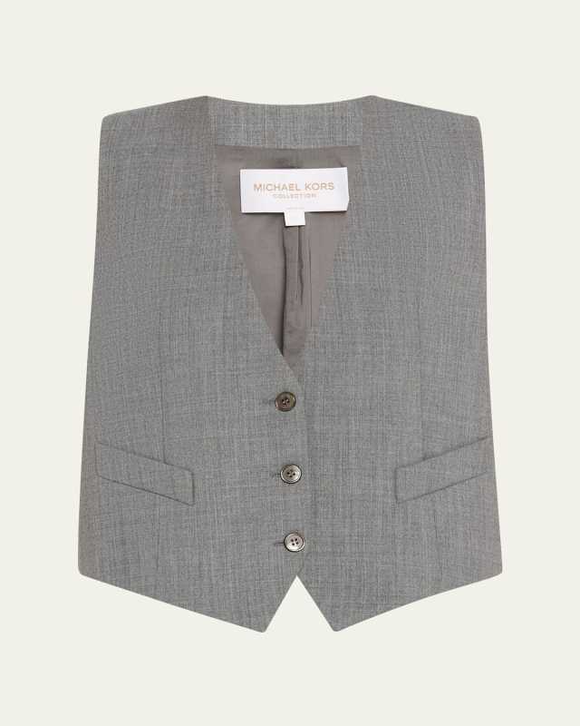 Single-Breasted Wool-Stretch Crop Vest